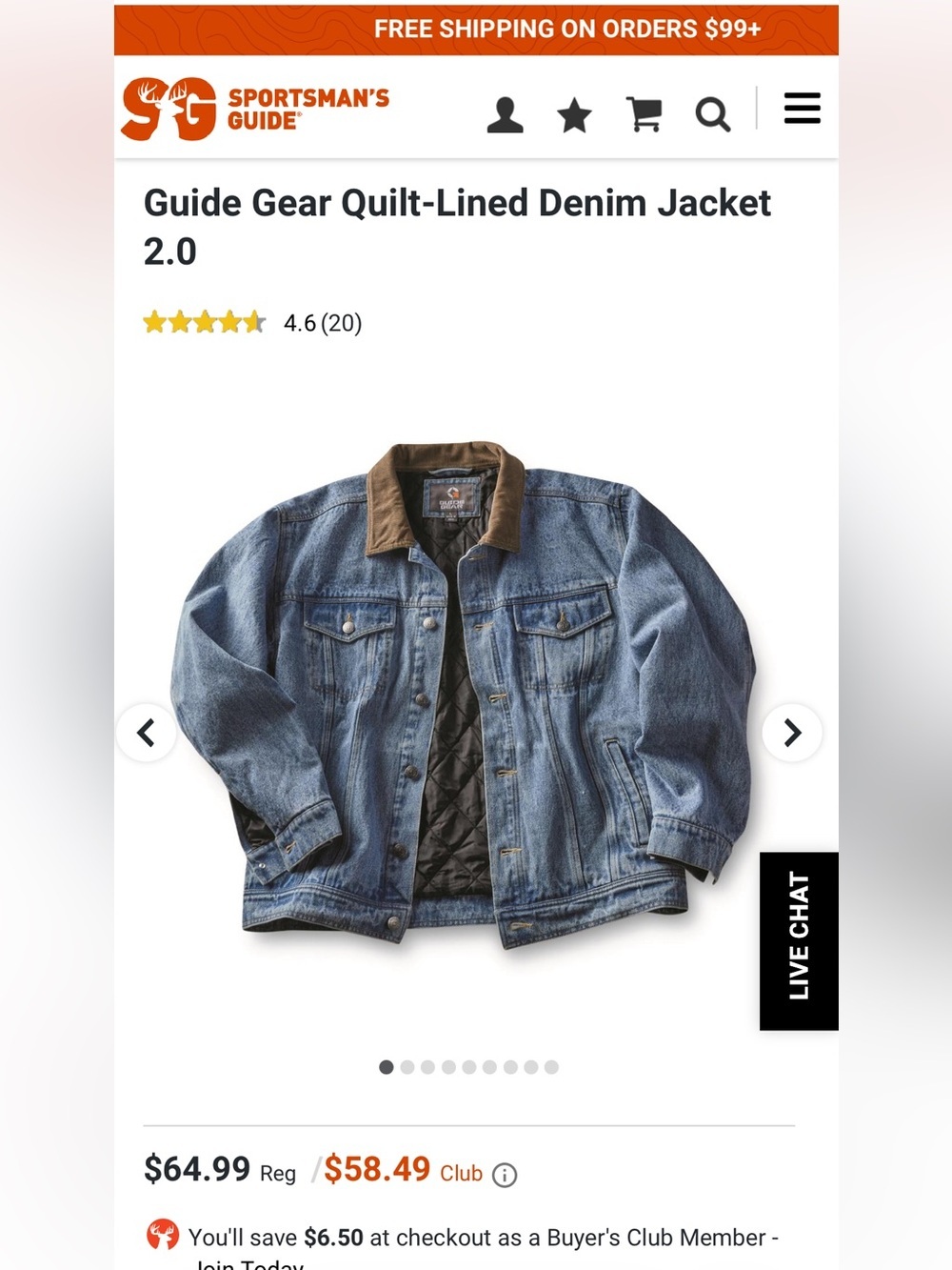 New Guide Gear Quilt Lined Blue Denim Jacket with Brown Corduroy Collar - 2XL - Picture 3 of 9
